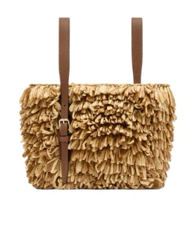 Valextra Soft Wavy Raffia Bucket Bag In White