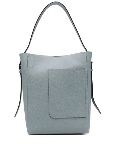 Valextra Steel Blue Leather Small Bucket Bag