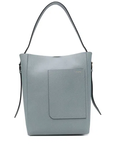 Valextra Steel Blue Leather Small Bucket Bag