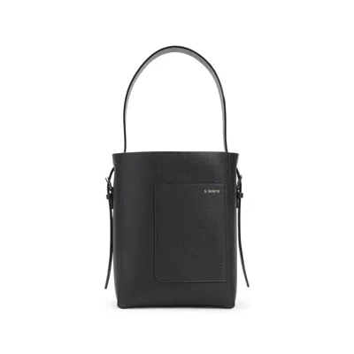 Valextra Structured Bucket Bag In Black Calf Leather