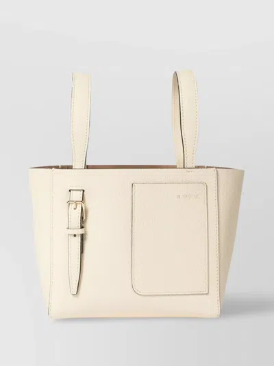 Valextra Structured Leather Tote Bag In Neutral
