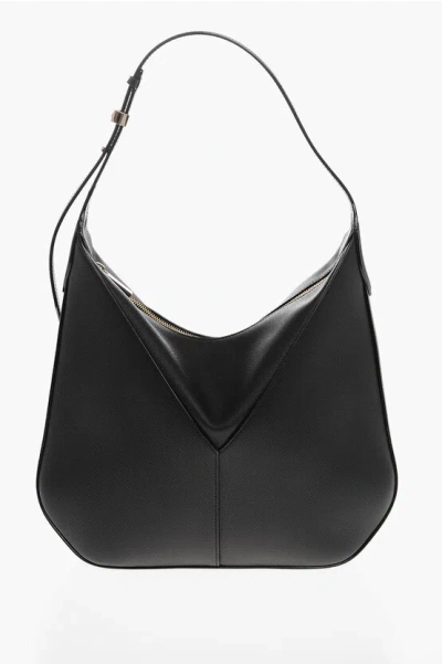 Valextra Textured Leather Shoulder Bag With Zipped Closure In Black