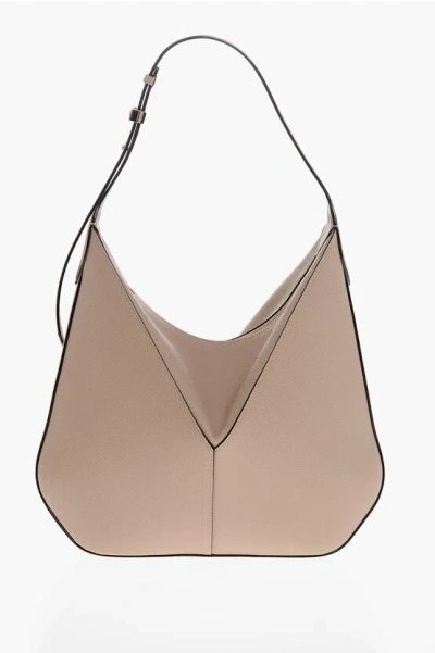 Valextra Textured Leather Shoulder Bag With Zipped Closure In Brown