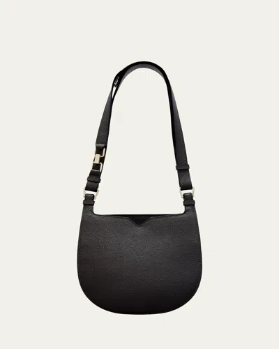 Valextra The Hobo Weekend Small Saddle Bag In Black