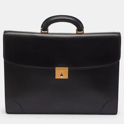 Pre-owned Valextra Three Gusset Black Leather Briefcase