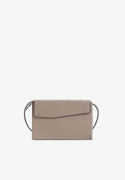 Valextra Trio Crossbody Bag Sahara Calf Leather In Neutral