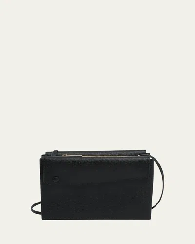Valextra Trio Pouch Calfskin Crossbody Bag In Black
