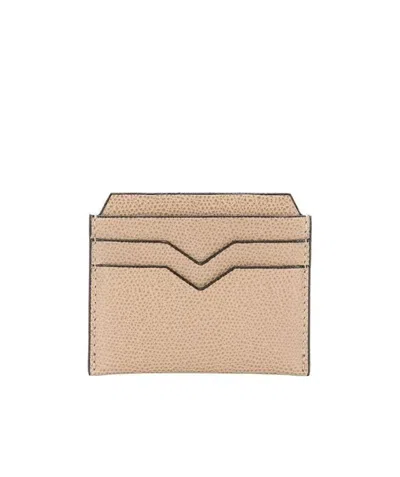 Valextra V-detail Leather Card Holder In Nude