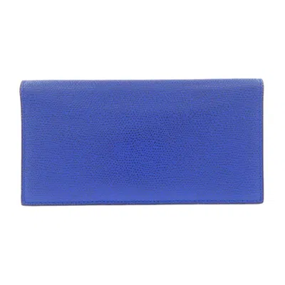 Pre-owned Valextra Vertical Soft Calfskin Long Wallet In Blue