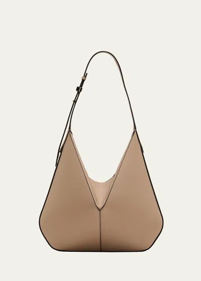 Valextra Vivi Small Calfskin Hobo Bag In Beige