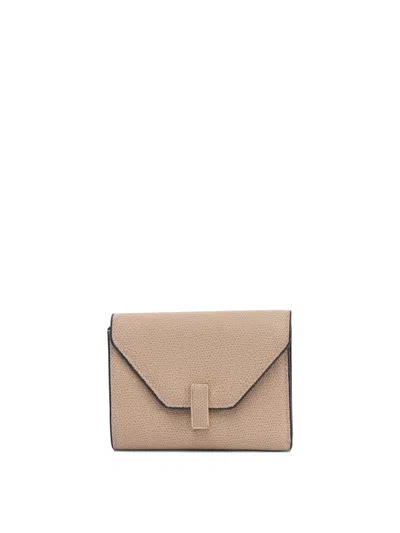 Valextra Flap Envelope Textured Finish Wallets Card Holders In Beige