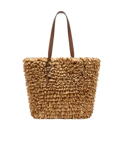 Valextra Wavy Raffia Tote Bag In Brown