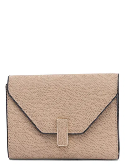 Valextra Flap Envelope Textured Finish Wallets Card Holders In Beige