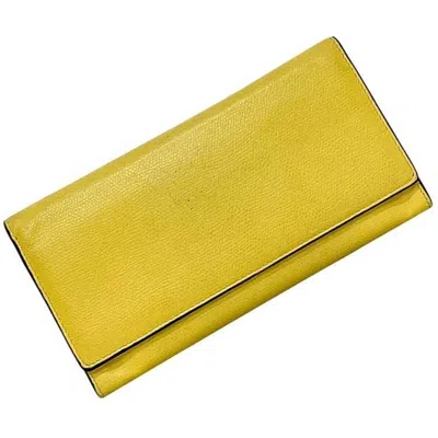 Pre-owned Valextra Yellow Leather Long Wallet (bi-fold) ()