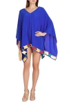 Valimare Bandage Hem Chiffon Cover-up Poncho In Blue