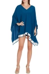 Valimare Bandage Hem Chiffon Cover-up Poncho In Mineral Blue