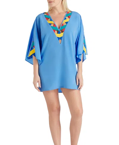Valimare Mallorca Cross Bandage Cover-up Tunic Dress In Blue
