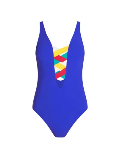 Valimare Women's St. Martin Lattice One-piece In Blue Multi