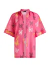 Valimare Sydney Sheer Butterfly Shirtdress In Fuscia