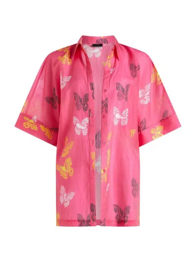 Valimare Sydney Sheer Butterfly Shirtdress In Fuscia