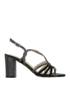 Valleverde Woman Sandals Black Size 7 Leather, Synthetisches Material In Black