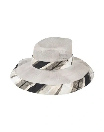 Valmori Patrizia Per Le Chapeau Woman Hat Light Grey Size 7 Straw, Linen, Polyester, Elastane In Gray