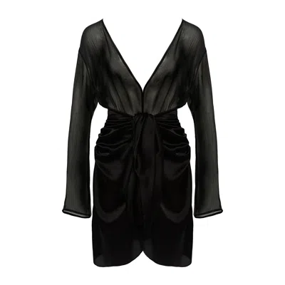 Valnue Lingerie Women's Harmonia Black Silk Short Sheer Robe