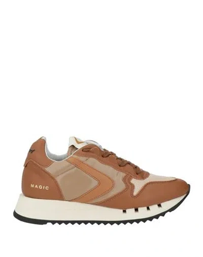 Valsport Woman Sneakers Tan Size 5 Leather, Textile Fibers In Animal Print