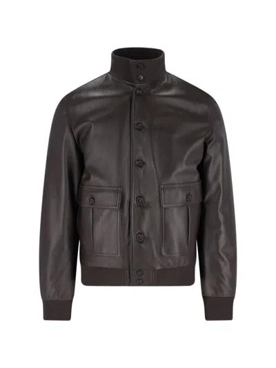 Valstar Brown Ino Leather Down Jacket In Black