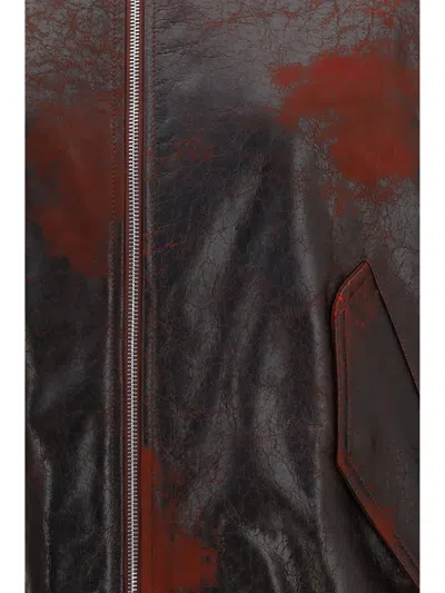 Valstar Crackle Nappa Leather Bomber Jacket In Red