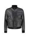 Valstar Textured Black Leather Jacket With Cashmere Ribbed Collar In Black