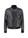 Valstar Textured Black Leather Jacket With Cashmere Ribbed Collar In Black