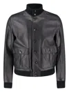 Valstar Textured Black Leather Jacket With Cashmere Ribbed Collar In Black