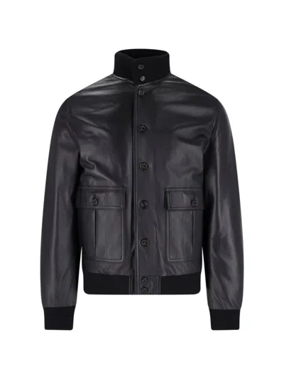 Valstar Leather Bomber Jacket In Black