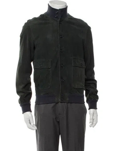 Pre-owned Valstar Leather Bomber Jacket In Green