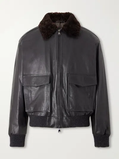 Valstar Smith Shearling-trimmed Full-grain Leather Jacket In Black