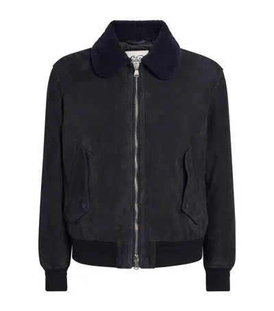 Valstar Suede Down-padded Aviator Jacket In Navy