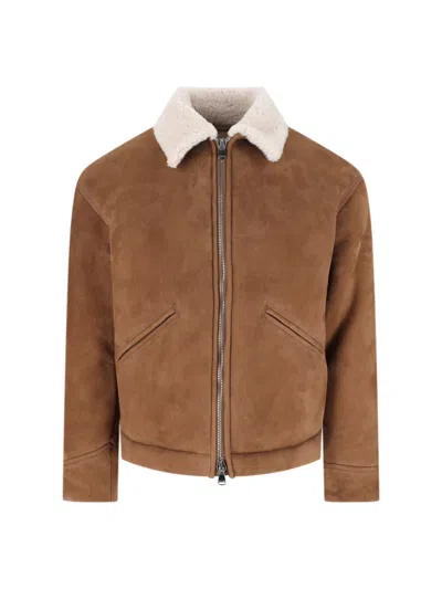 Valstar Suede Shearling-collar Bomber Jacket In Brown