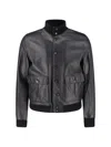 Valstar Textured Black Leather Jacket With Cashmere Ribbed Collar In Black