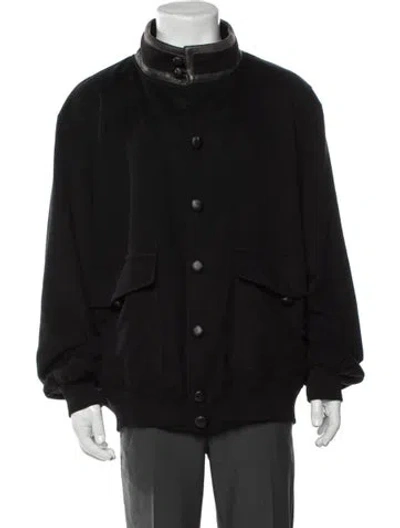 Pre-owned Valstar Vintage Virgin Wool Bomber Jacket In Black