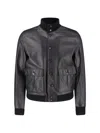 Valstar Textured Black Leather Jacket With Cashmere Ribbed Collar In Black
