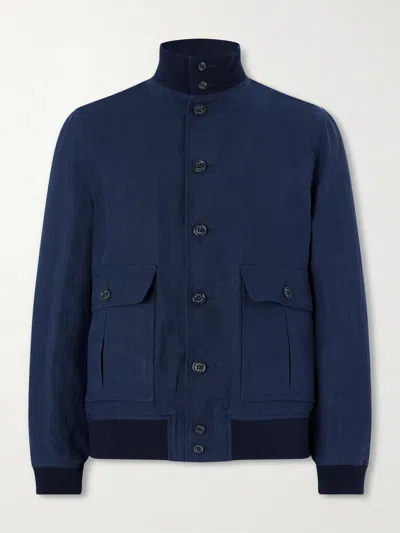 Valstar Ino Linen Bomber Jacket In Blue