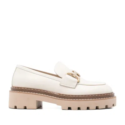 Vamsko Beige Bea Leather Platform Loafers In Multi