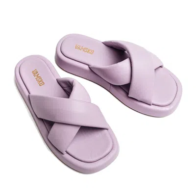 Vamsko Purple Leather Pillow Wedge Slippers