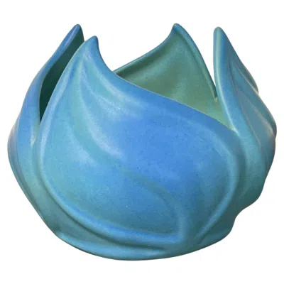 Pre-owned Van Briggle Artus  Art Deco Green Glazed Lotus Flower Bud Shaped Art Pottery Bowl