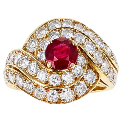 Pre-owned Van Cleef & Arpels 0.95 Ct. Round Center Ruby And 2.10 Ct. Diamond Cocktail Ring In Multi