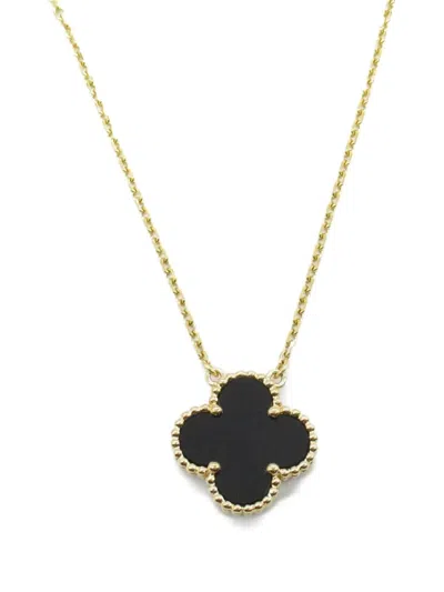 Pre-owned Van Cleef & Arpels 10's 18kt Yellow Gold Vintage Alhambra Onyx Necklace