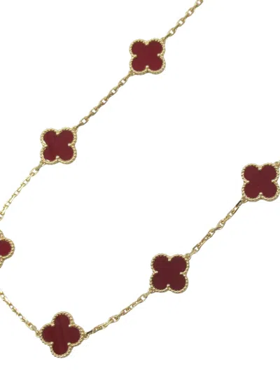 Pre-owned Van Cleef & Arpels 10s 18k Yellow Gold Alhambra Carnelian Necklace In Red