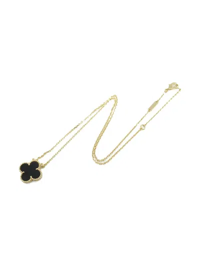 Pre-owned Van Cleef & Arpels 10s 18k Yellow Gold Alhambra Onyx Necklace