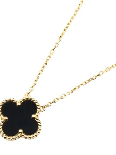 Pre-owned Van Cleef & Arpels 10s 18k Yellow Gold Alhambra Onyx Necklace